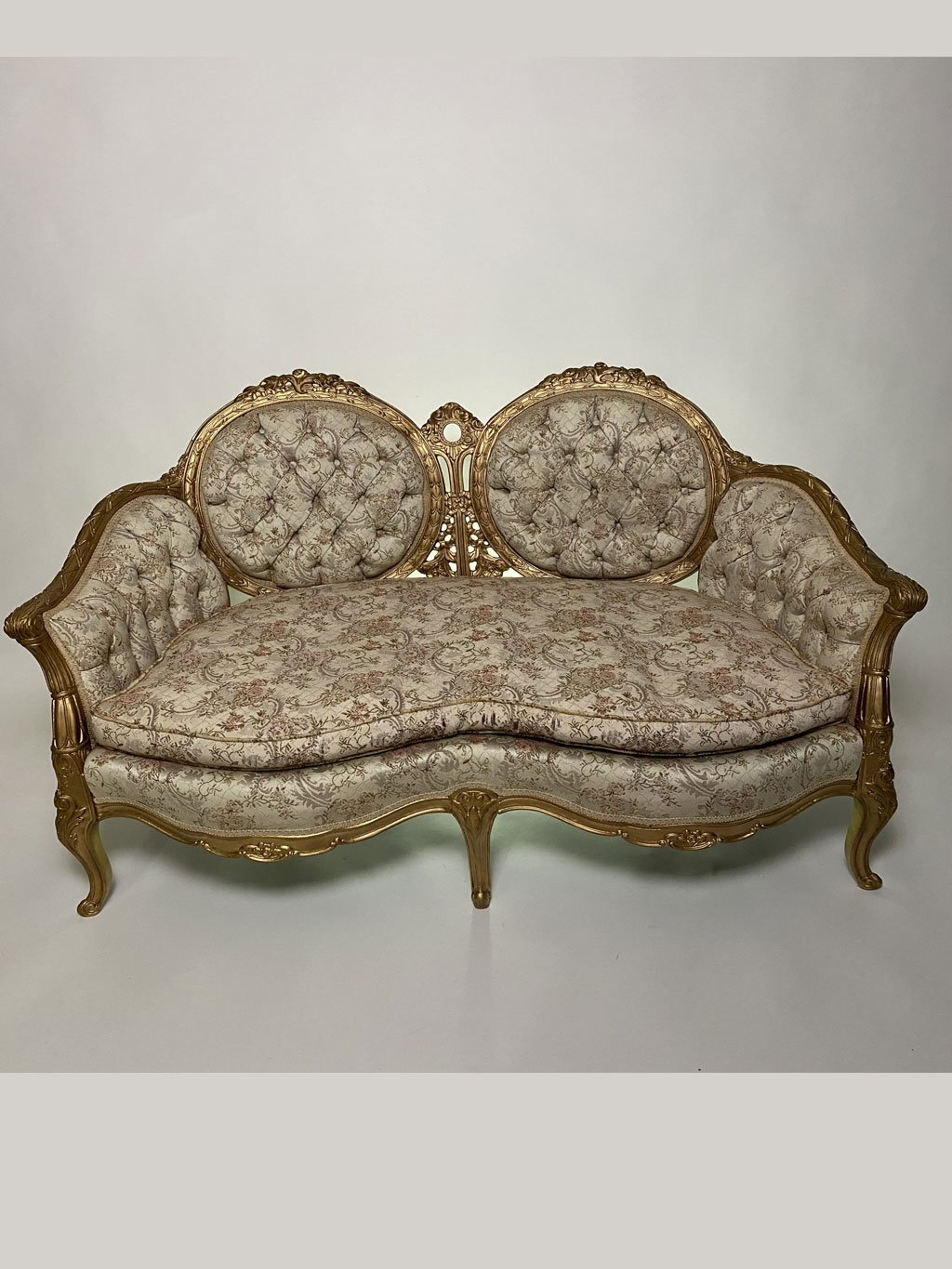Antique Gold Trim Loveseat with Patterned Fabric